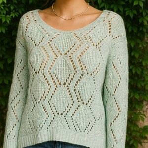 NWT ILOVE Blue and White Open Weave Marled Sweater, S/M